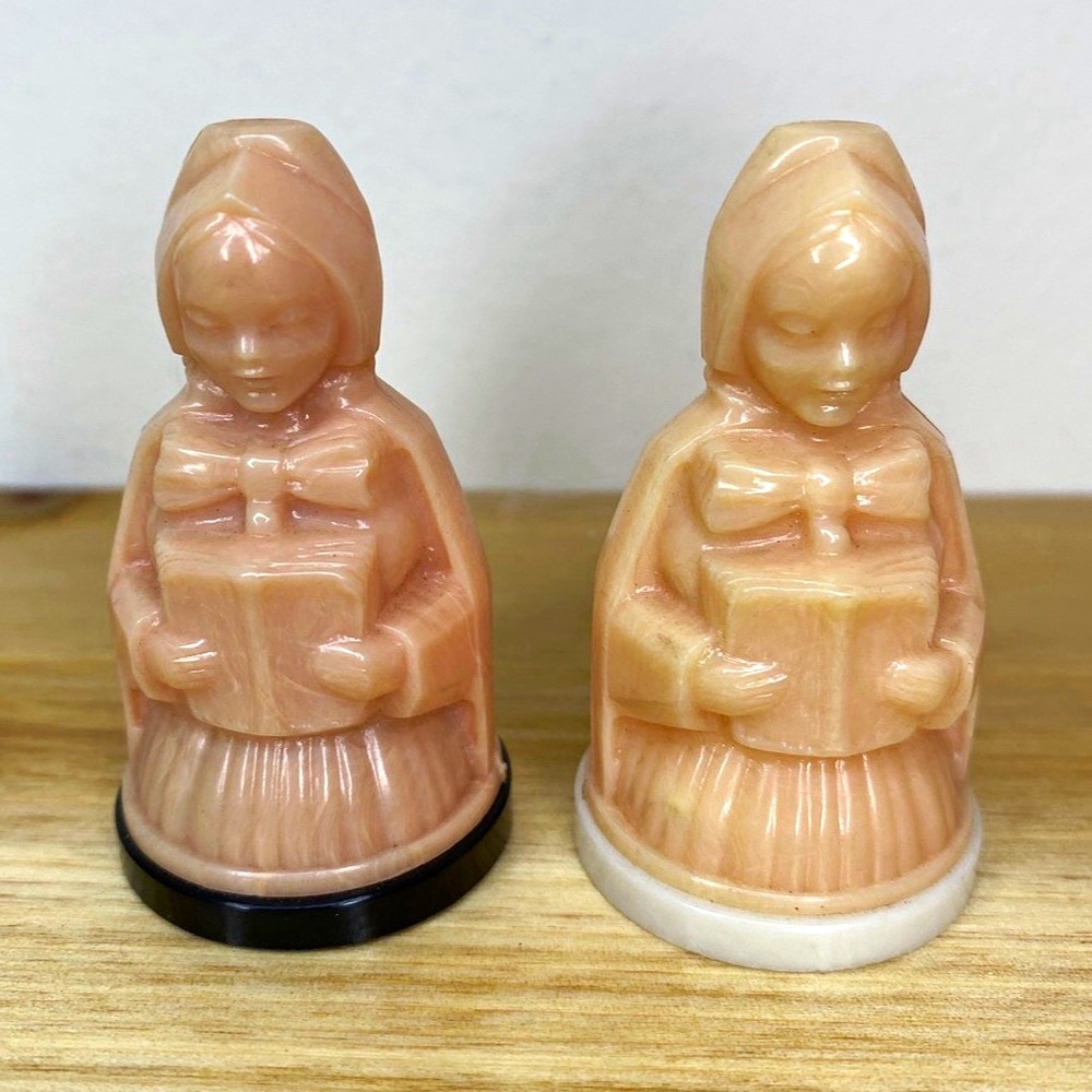 Household Plastics Vintage 1950s Pink Girl Figural Salt Pepper Shakers 1176